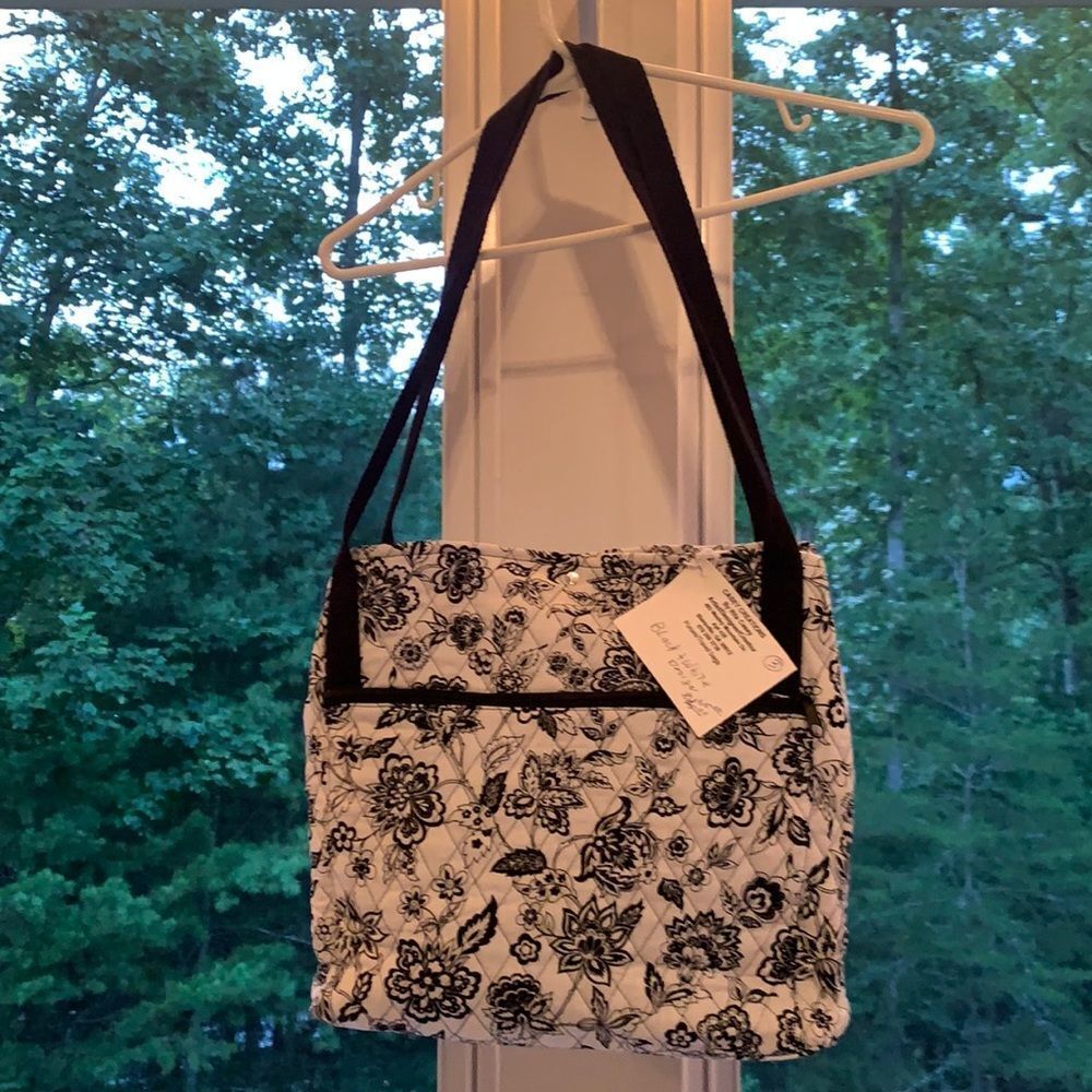 Handmade Black & White Floral Bag Purse Magnetic Closure New